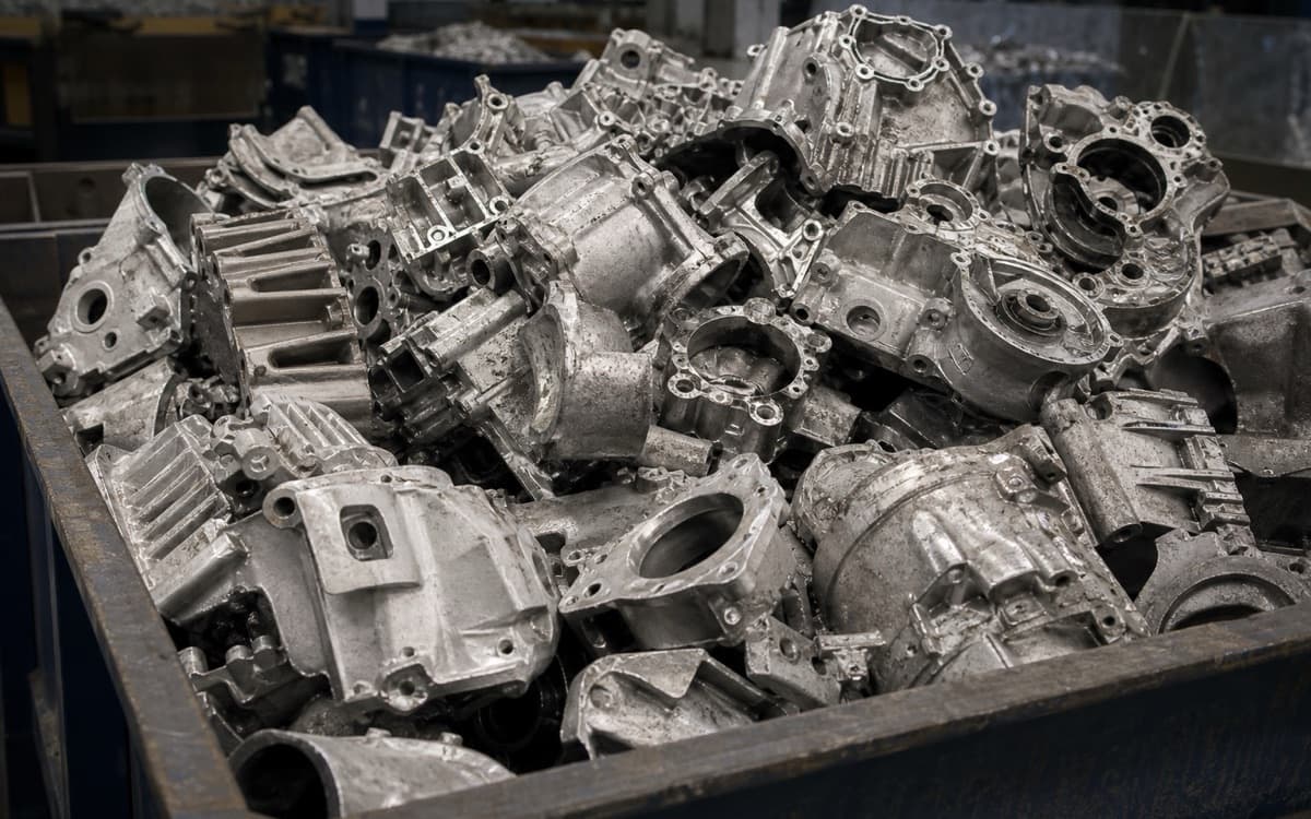 Mixed cast aluminium machinery and automotive housings in a bin